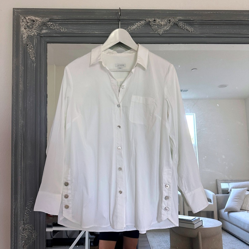 NEW NWT J. Jill White‎ Shirt Collection Button Down Blouse Side Button Tunic SP